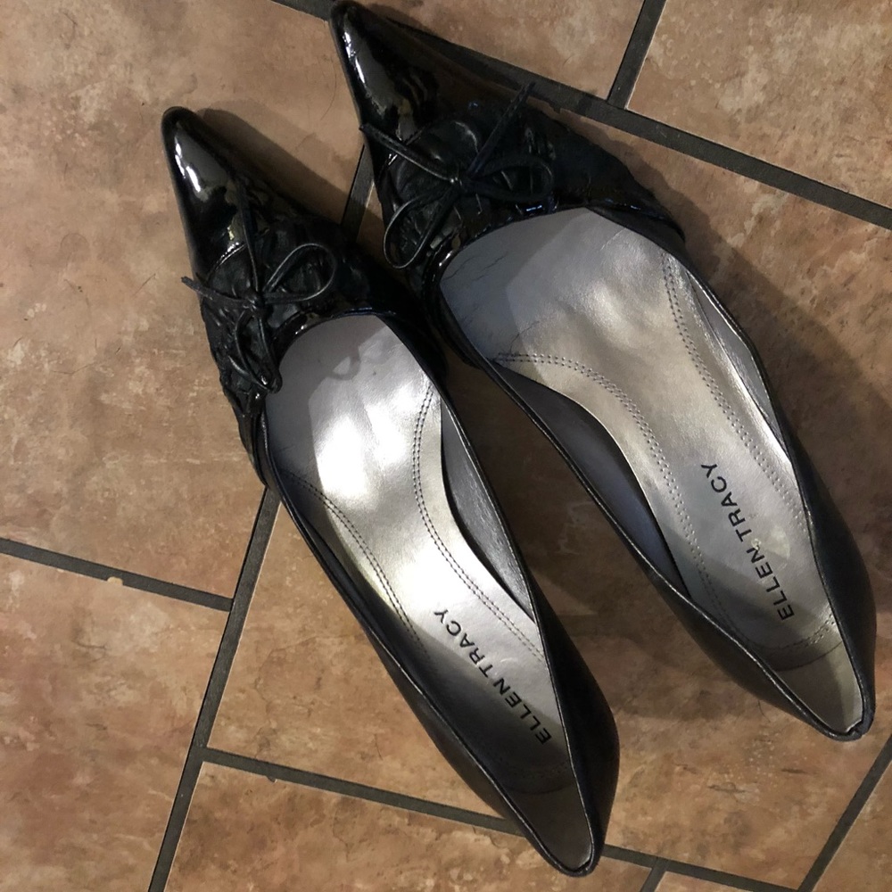 Black patent leather heels